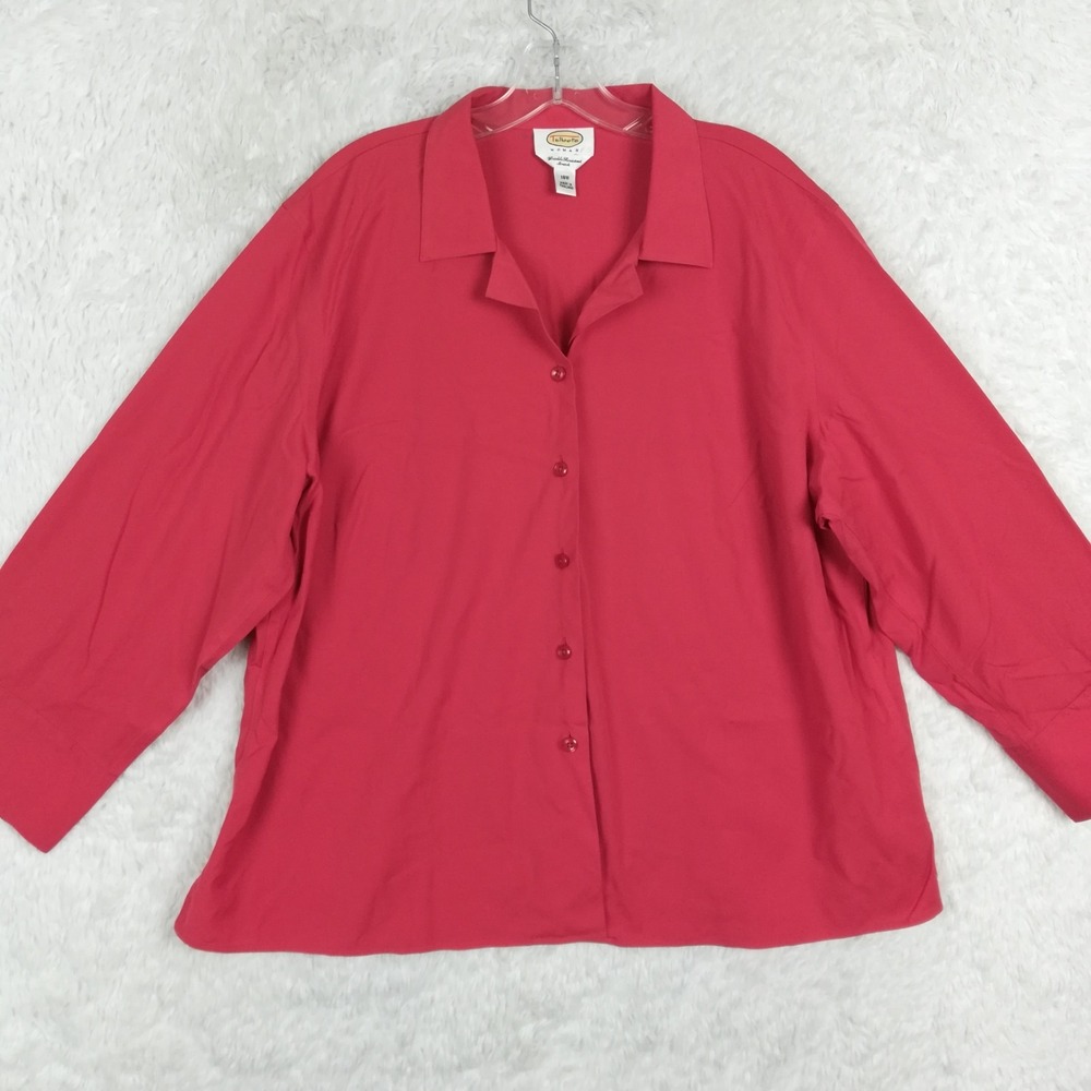 Talbots Womens Shirt Button Up Wrinkle Resistant Red Stretch Casual Plus 18W